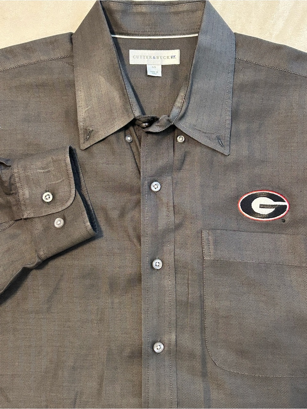 Cutter Buck Georgia Bulldogs Button Down Shirt Men L Gray Woven Cotton NCAA UGA